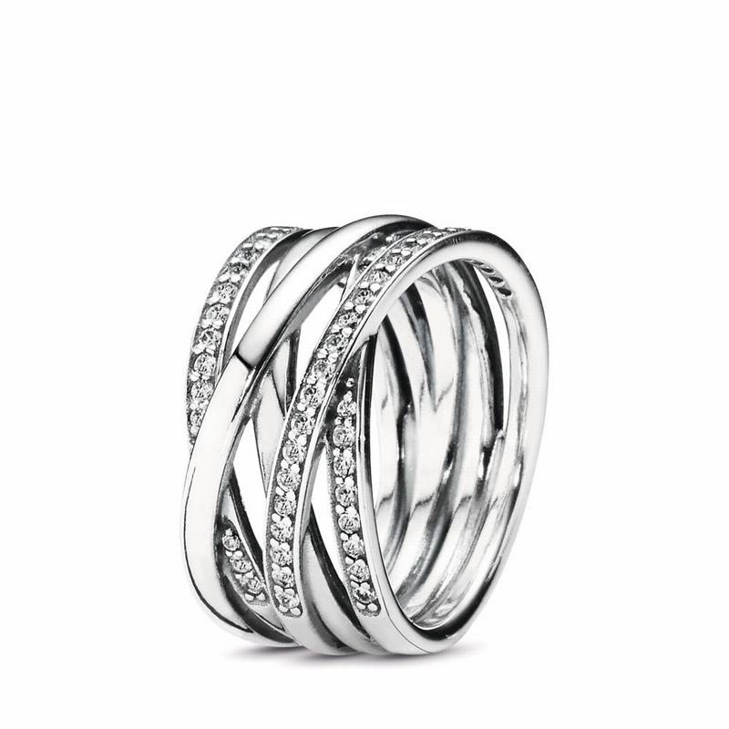 Pandora Sparkling & Polished Lines Statement Ring - Sterling Silver/Cubic Zirconia - Canada | OL9100